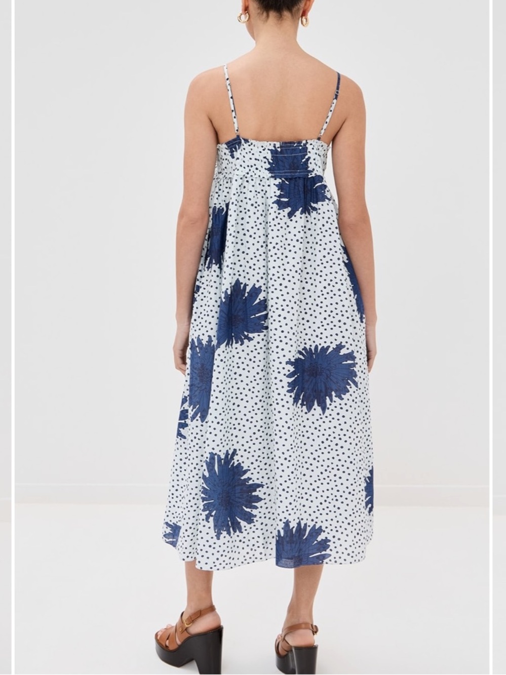 Alix Of Bohemia Cotton Silk Floral Polka Dot Eden Indigo Dahlia Midi Dress - Picture 13 of 13
